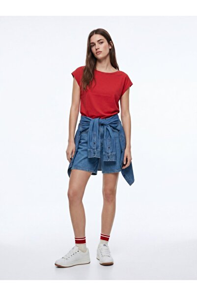 Ltb Basic Red T-Shirt with Hooded Collar