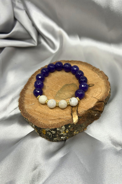 Suerte Accessories Amethyst and Howlite Natural Stone Handmade Special Design...