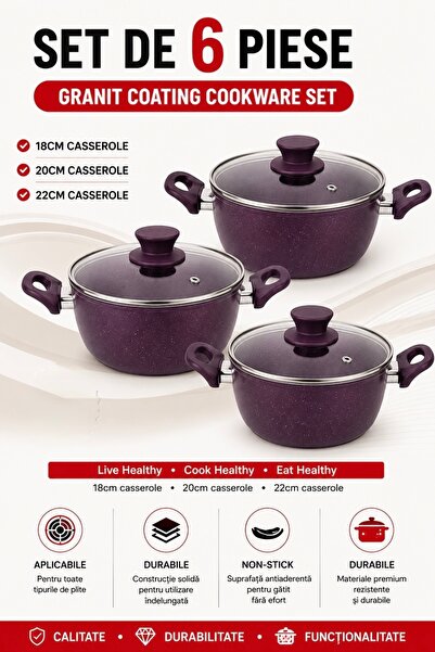 Wove HomeRoy – 6 Piece Pot Top Bottom Set , 18 cm – 20 cm – 22 cm