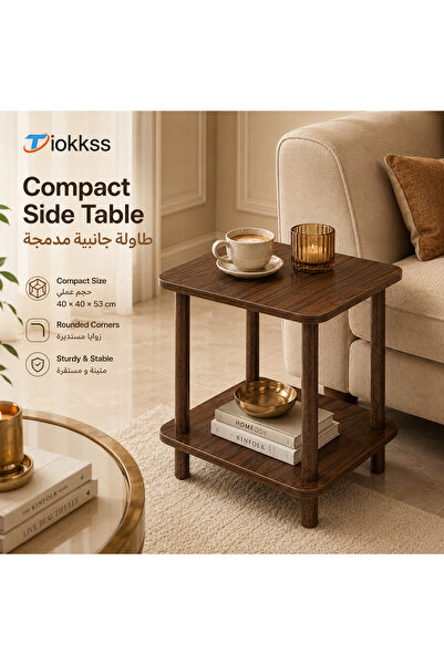 Tiokkss طاولة جانبية مدمجة من طبقتين، مقاس 40×40×53 سم، بتصميم خشبي مع زوايا ...