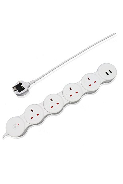 COOLHAWK Adjustable 3-Ports UK Power Strip Extension Cord with 2 USB Ports 1....
