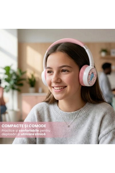 Sunix Casti Wireless Bluetooth 5.4 Sunix, Peste ureche, cu microfon și lumini LED, Autonomie mare de 25 de ore, Conexiune rapidă, Design pliabil confortabil
