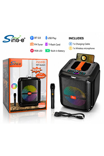 singe 8-Inch 30W Portable Bluetooth Karaoke Speaker with Wireless Microphone,...