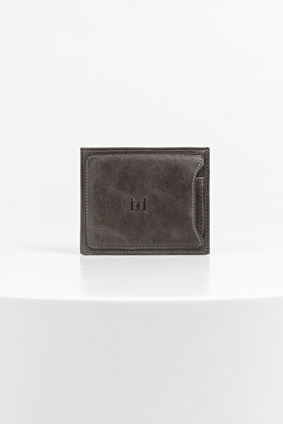 BAYDERİ Porte Extra Card Holder Genuine Leather Men's Wallet Crazy Gray