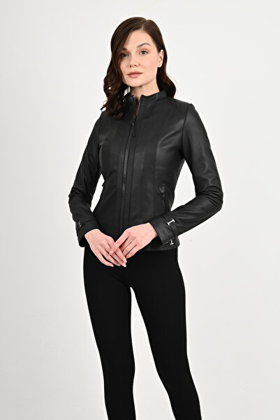 ALİN Women's Black Fit Genuine Leather Coat Kibyra - You Can Visually Review ...