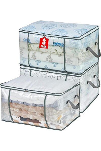 Arabest 3-Pack 80L Clothing Storage Bags, Foldable PVC Mesh Dust-Proof Quilt ...
