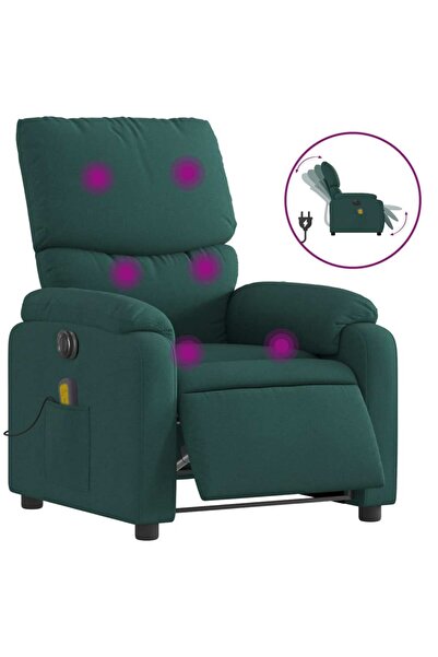 vidaxl Fotoliu electric de masaj rabatabil, verde închis, textil
