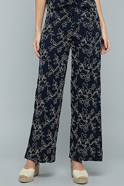 R&B Embroidered Wide Leg Pants with Drawstring Waist