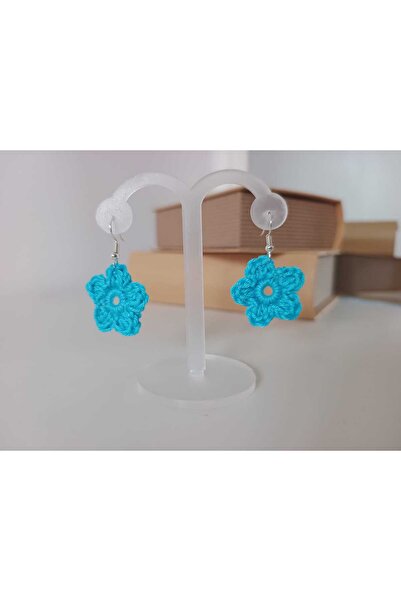OEM Cercei handmade floare, crosetati, perfecti pentru vara - albastru deschis