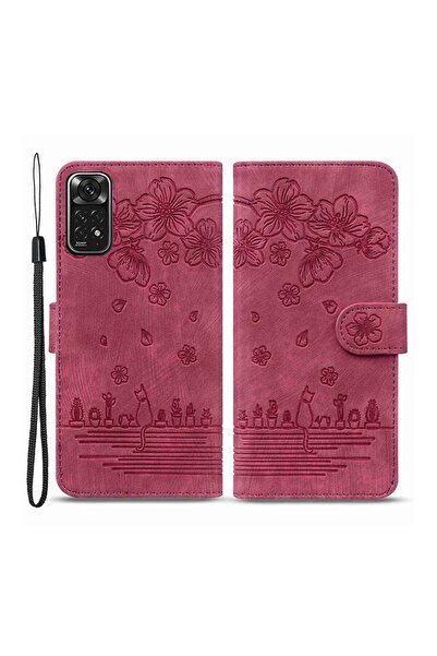 sscase Cherry Blossom Cat Θήκη Πορτοφόλι Wine Red (Xiaomi Redmi Note 12 Pro 4G)