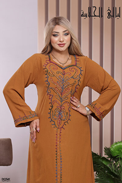 Lyaly aljlabyh جلابية كريب مجعد بارد مطرزة (ما تحتاج كوي) دراعة استقبال صيفية...