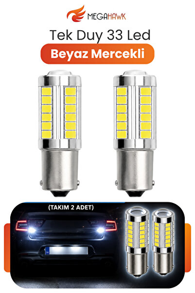 MEGAHAWK Tek Duy 33 LED Beyaz Mercekli LED Ampul BA15S P21W Geri Vites Park P...