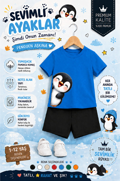 OVERMAX Set drăguț pentru copii cu imprimeu pinguin – Combinație din 2 piese:...
