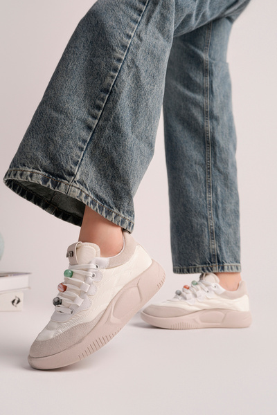 SEFERİ Pantofi sport casual pentru femei, bej, cu mărgele, ortopedici, cu tal...