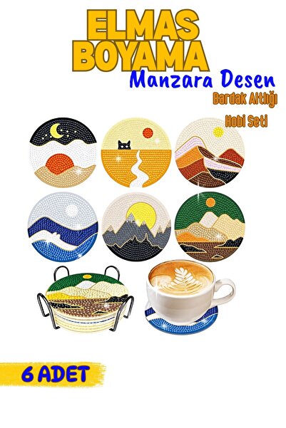 COZ TEA Elmas Boyama Bardak Altlığı Hobi Seti Manzara Desen