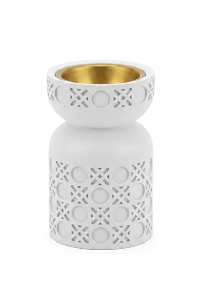 AKDC White Chalk Incense Burner with Gold Interior | Geometric Lattice Design...