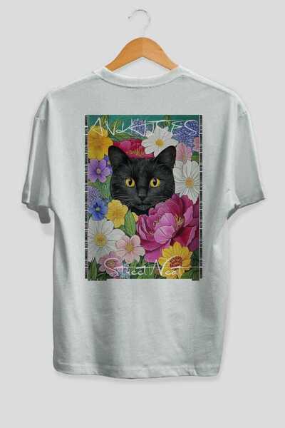 Ankhises For the Love of Cats 109 Cat Printed White Oversize T-Shirt 100% Cot...