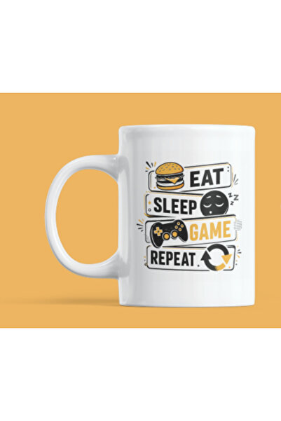 Nino Store كوب جيمر - كوب من البورسلين مطبوع عليه عبارة Eat Sleep Game Repeat...