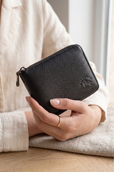 willpolo Genuine Leather Zipper Wallet Unisex Leather Wallet with Zipper Closure