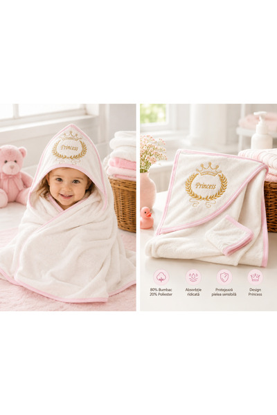 Bebelul Prosop cu gluga pentru bebelusi, RUKEN BEBE, roz, 1-12 luni, 75x75 cm