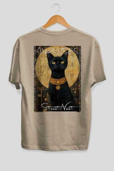 Ankhises Tricou oversize bej cu imprimeu Cat For Cat Lovers, 100% bumbac, uni...