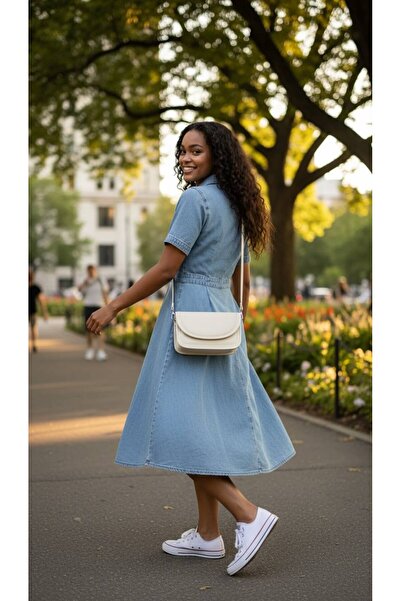 bag Women's Cream Mini Box Model Shoulder and Crossbody Bag