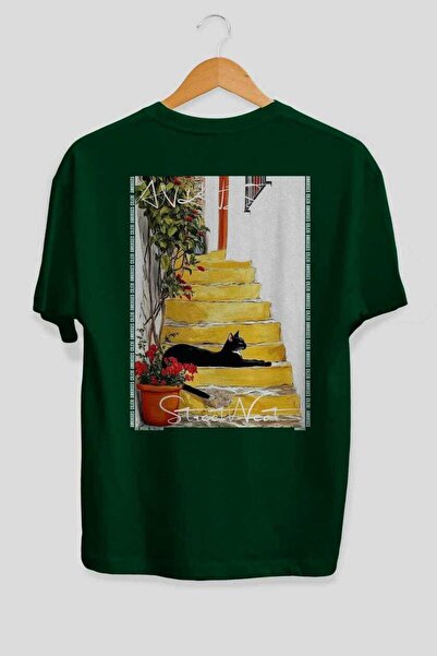 Ankhises 50 Cats for the Sake of Cat Love Printed Green Oversize T-Shirt 100%...