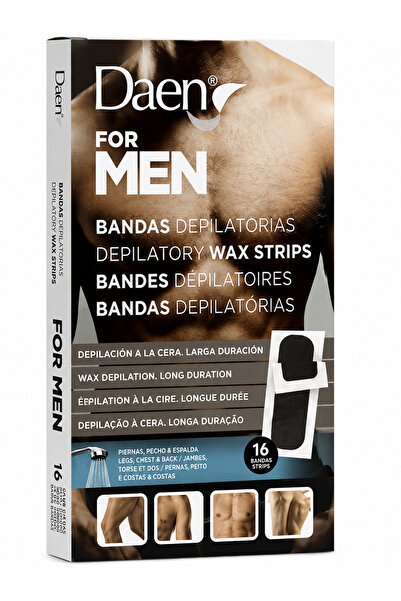 Daen For Men Benzi Depilatoare pentru Bărbați, 16 Bucăți, Ceară Rece pentru P...