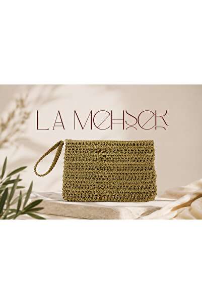 LA MEHSER حقيبة كلاتش من القش محبوكة يدويًا