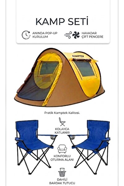 kamptek kamp teknolojisi Kamptek 3 Parça Kamp Seti - Otomatik Pop-Up Kamp Çad...