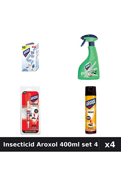 Aroxol Set 4 Insecticid - Spray 400ml, Aparat Electric, Spirale 5g - Protecți...