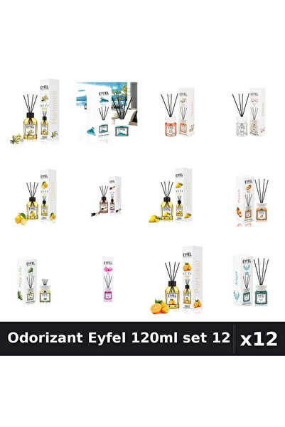Eyfel Set 12 Odorizant Cameră Betișoare 120ml - 12 Arome Asortate, Parfum Intens