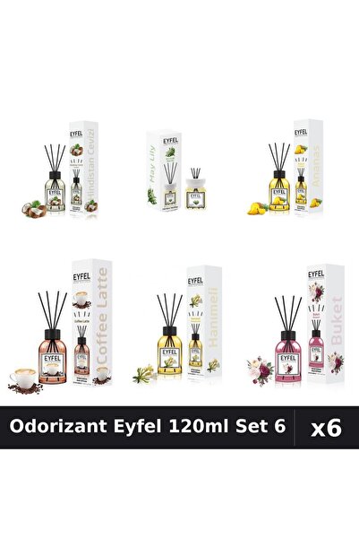 Eyfel Set 6 Odorizante Cameră Betișoare 120ml - Arome Asortate: Cocos, Ananas...