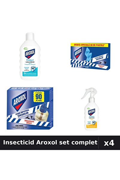 Aroxol Set 4 Insecticid - Loțiune 200ml, Spirale 60 buc, Aparat 45 nopti