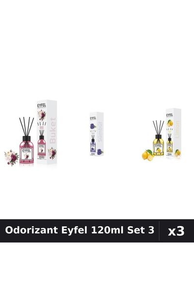 Eyfel Set 3 Odorizant Camera Betisoare 120ml - Bouquet, Zambile, Lămâie