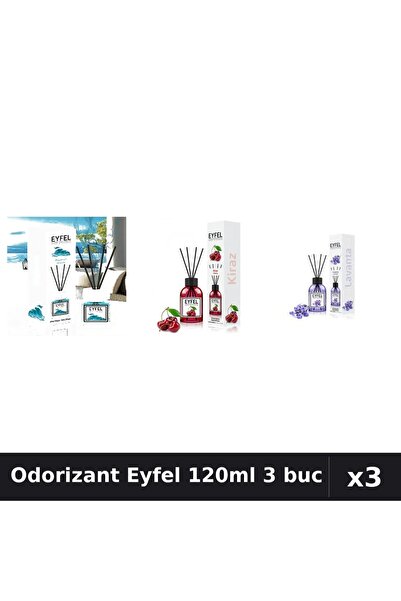 Eyfel Set 3 Odorizant Camera Betisoare 120ml - Ocean, Cireșe, Lavandă