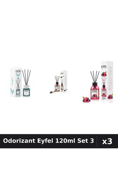 Eyfel Set 3 Odorizant Camera Betisoare 120ml - Angel, Vanilie, Fructe Pădure