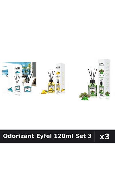Eyfel Set 3 Odorizant Camera Betisoare 120ml - Ocean, Ananas, Pin Mentă