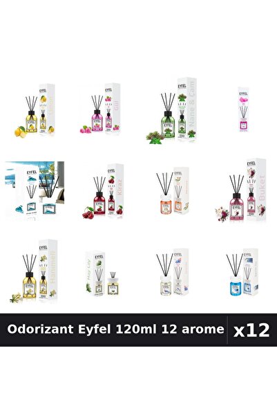 Eyfel Set 12 Odorizant Camera Betișoare 120ml - 12 Arome Asortate, Parfum Intens