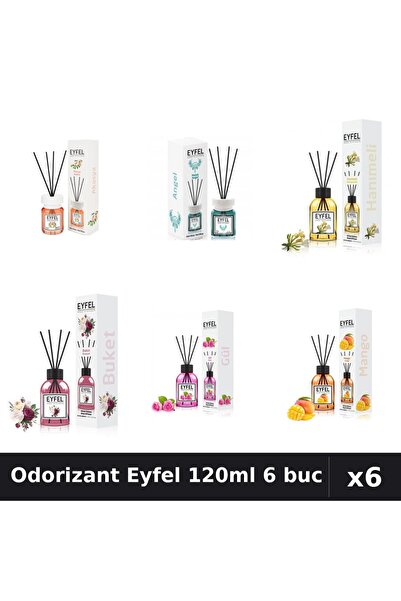 Eyfel Set 6 Odorizante Camera Betisoare 120ml - 6 Arome Asortate, Parfum Intens