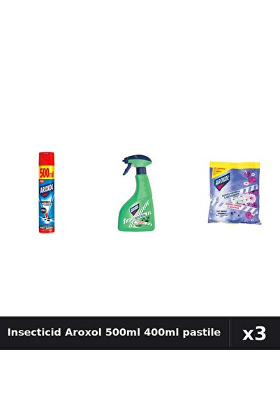 Aroxol Set 3 Spray Insecticid 500ml, 400ml + Pastile Anti-Insecte - Protecție...