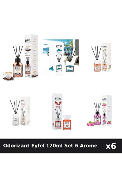 Eyfel Set 6 Odorizante Camera Betisoare 120ml - Cafea, Ocean, Acacia, Bumbac,...