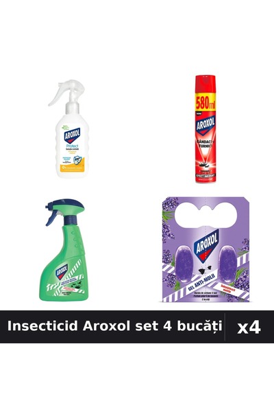 Aroxol Set 4 Insecticid - Spray 580ml, 400ml, Loțiune 200ml, Spirale - Protecție