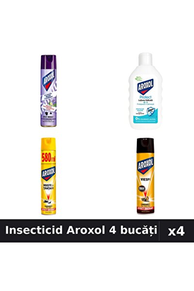 Aroxol Set 4 Spray Insecticid 250ml, 400ml, 580ml + Loțiune Repelent - Protec...