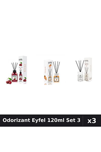 Eyfel Set 3 Odorizant Cameră Betișoare 120ml - Cireșe, Piersică, Bumbac