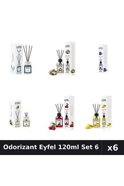 Eyfel Set 6 Odorizante Camera Betisoare 120ml - Angel, Cocos, Zambile, Lacram...