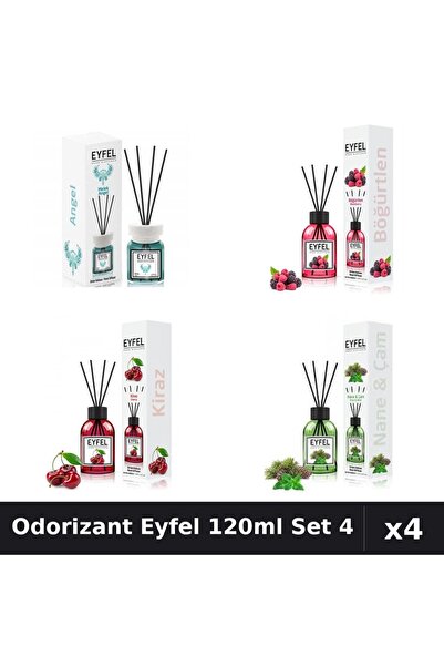 Eyfel Set 4 Odorizant Camera Betisoare 120ml - Angel, Cireșe, Fructe, Pin Mentă