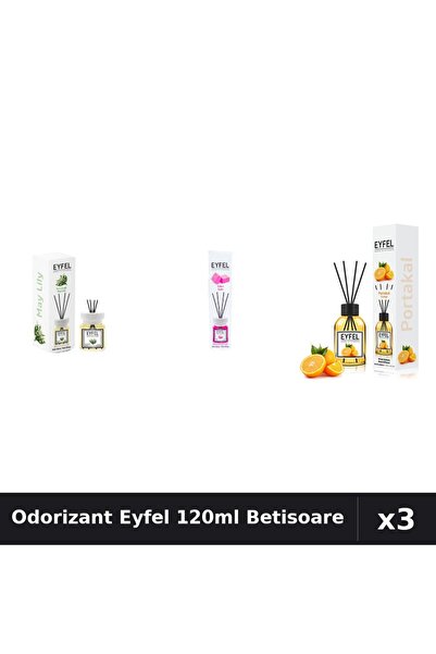 Eyfel Set 3 Odorizant Cameră Betisoare 120ml - Lacramioare, Bubble Gum, Porto...