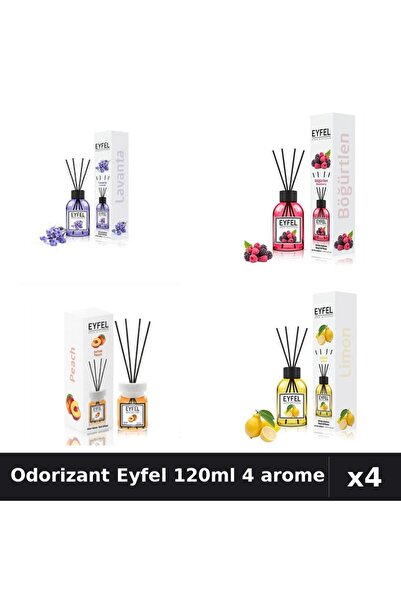 Eyfel Set 4 Odorizant Camera Betisoare 120ml - Lavandă, Fructe Pădure, Piersi...