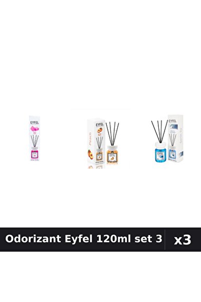 Eyfel Set 3 Odorizant Cameră cu Bețișoare 120ml - Bubble Gum, Piersică, Cool ...